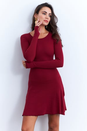 Kadın Bordo Bağlamalı Kaşkorse Mini Elbise FRY2175