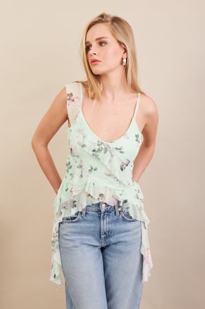 Kadın Siyah-Ekru Puantiye Desenli Fırfırlı Şifon Bluz FS033