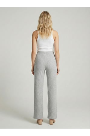 Kadın Ekru Yumuşak Dokulu Beli Lastikli Yüksek Bel Pantolon NJ13