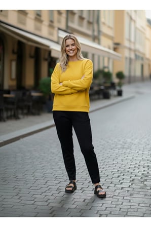Kadın Siyah 2 İplik Oversİze Basic Bisiklet Yaka Sweatshirt NJ16