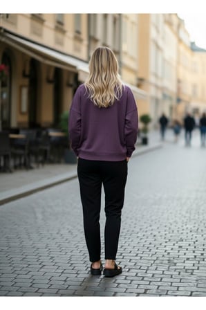 Kadın Siyah 2 İplik Oversİze Basic Bisiklet Yaka Sweatshirt NJ16