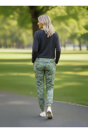 Kadın Siyah-Beyaz Baskılı Yüksek Bel Jogger Eşofman Altı NJ17