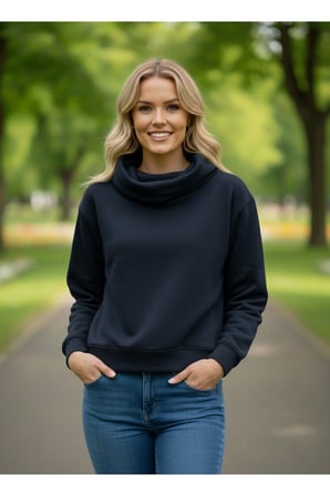 Kadın Lacivert 3 İplik Degaje Yaka Sweatshirt NJ33