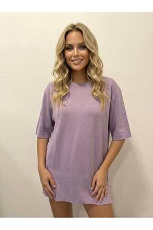 Kadın Kırmızı 2 İplik Yanları Yırtmaçlı Basic T-Shirt NJ41