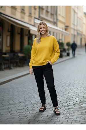 Kadın Siyah 2 İplik Oversİze Basic Bisiklet Yaka Sweatshirt NJ16