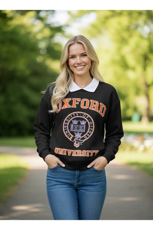 Kadın Siyah Baskılı Gömlek Yaka Sweatshirt NJ34