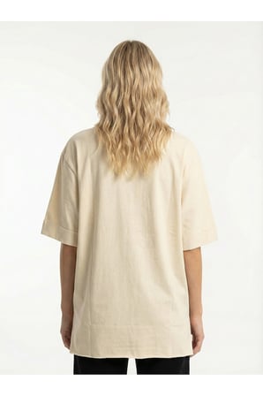 Kadın Bej 2 İplik Yanları Yırtmaçlı Basic T-Shirt NJ41