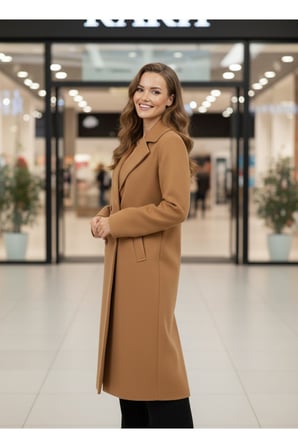 Kadın Camel Oversize Uzun Kaşe Kaban PER9678
