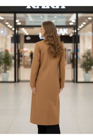 Kadın Camel Oversize Uzun Kaşe Kaban PER9678
