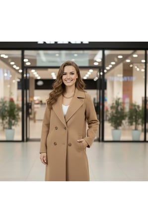 Kadın Vizon Oversize Uzun Kaşe Kaban PER9678