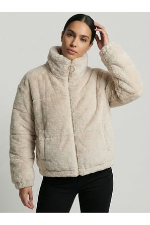 Kadın Taş Fleto Cepli Kapitone Peluş Mont AYR225