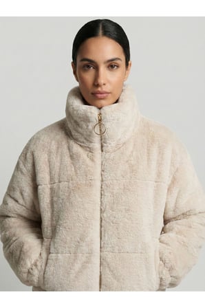Kadın Taş Fleto Cepli Kapitone Peluş Mont AYR225