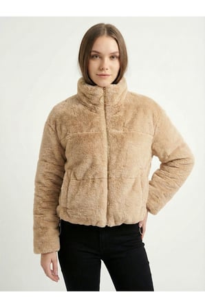 Kadın Camel Fleto Cepli Kapitone Peluş Mont AYR225