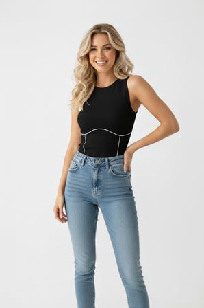 Kadın Siyah Fitilli Crop Bluz NJ49