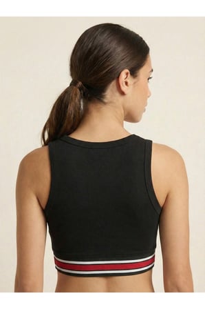 Kadın Beyaz Şerit Bantlı Crop Bluz NJ54