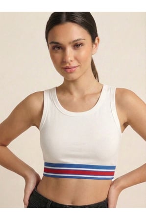 Kadın Beyaz Şerit Bantlı Crop Bluz NJ54