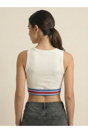 Kadın Beyaz Şerit Bantlı Crop Bluz NJ54