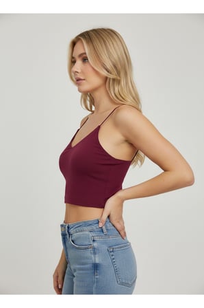 Kadın Siyah V Yaka İp Askılı Crop Bluz NJ58