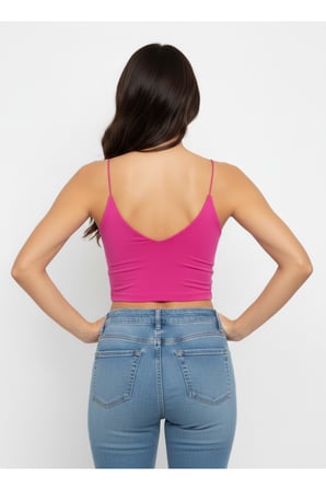Kadın Siyah V Yaka İp Askılı Crop Bluz NJ58
