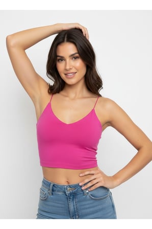 Kadın Siyah V Yaka İp Askılı Crop Bluz NJ58