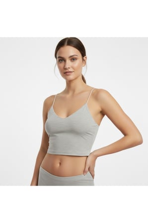 Kadın Siyah V Yaka İp Askılı Crop Bluz NJ58