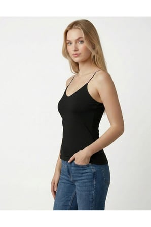 Kadın Ekru V Yaka İp Askılı Bluz NJ59