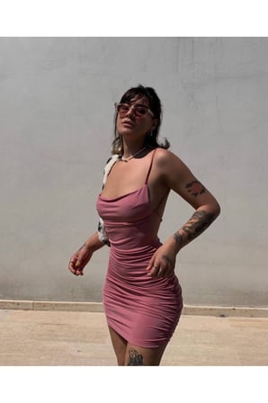 Kadın Siyah Degaje Yaka Mini Elbise Yel221158