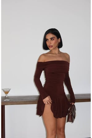 Kadın Siyah Madonna Yaka Mini Elbise YEL221798