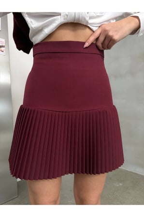 Kadın Ekru Kumaş Pileli Mini Etek Nwj-etk-258045