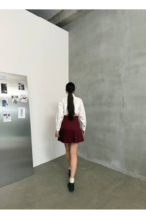Kadın Ekru Kumaş Pileli Mini Etek Nwj-etk-258045