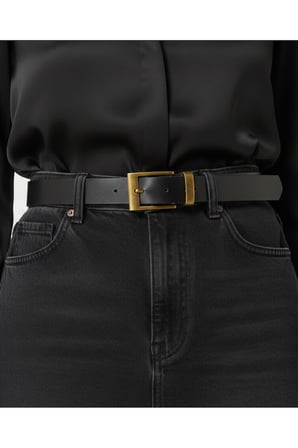 Kadın Siyah Eskitme Gold Tokalı Suni Deri Kemer BE3015