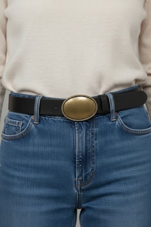 Kadın Siyah Antik Gold Tokalı Suni Deri Kemer BE3018