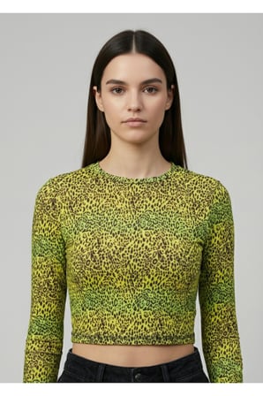 Kadın Siyah Bisiklet Yaka Desenli Crop Bluz NJ74