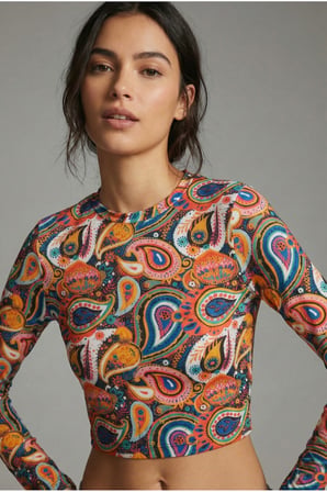 Kadın Siyah Bisiklet Yaka Desenli Crop Bluz NJ74