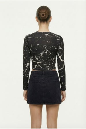 Kadın Siyah Bisiklet Yaka Desenli Crop Bluz NJ74