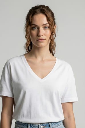 Kadın Beyaz V Yaka Basıc T-Shirt NJ77