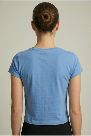 Kadın Siyah V Yaka Crop Basic T-Shirt NJ78
