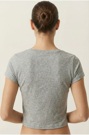 Kadın Gri V Yaka Crop Basic T-Shirt NJ78