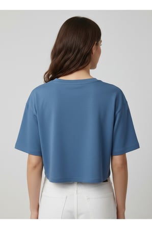 Kadın Siyah Bisiklet Yaka Crop Basic T-Shirt NJ79