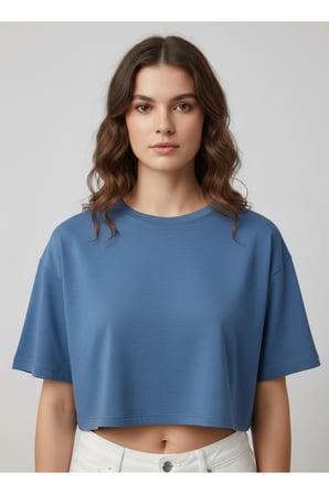 Kadın Siyah Bisiklet Yaka Crop Basic T-Shirt NJ79