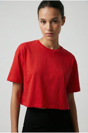 Kadın Siyah Bisiklet Yaka Crop Basic T-Shirt NJ79