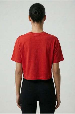 Kadın Siyah Bisiklet Yaka Crop Basic T-Shirt NJ79
