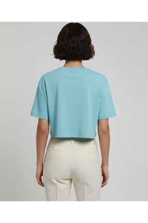 Kadın Turkuaz Bisiklet Yaka Crop Basic T-Shirt NJ79
