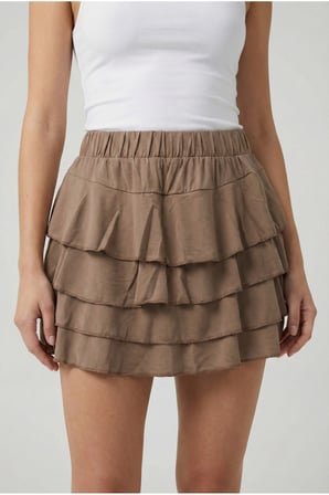 Kadın Camel Fırfır Detaylı Volanlı Mini Şort Etek NJ81