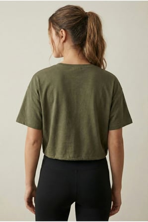 Kadın Pembe Bel Lastikli Ve Baskılı Crop T-Shirt NJ82