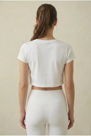Kadın Siyah V Yaka Crop Basic T-Shirt NJ78