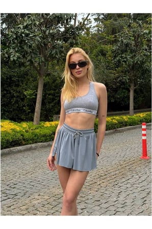Kadın Bordo Bol Kesim Taytlı Spor Şort Etek NJ87
