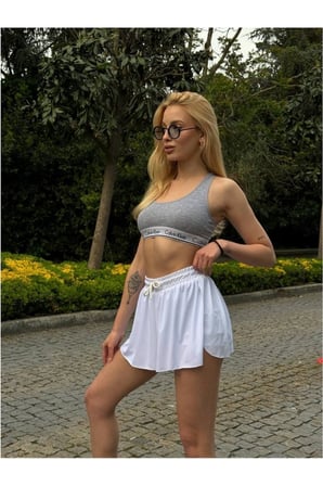 Kadın Bordo Bol Kesim Taytlı Spor Şort Etek NJ87