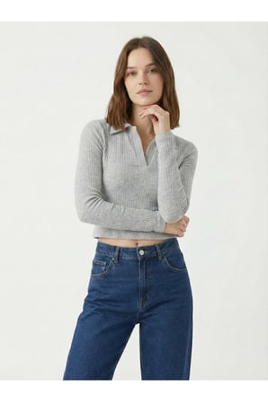 Kadın Bej Yumuşak Dokulu Polo Yaka Bluz NJ88