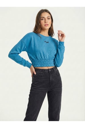 Kadın Lila Beli Lastikli Crop Sweatshirt NJ89